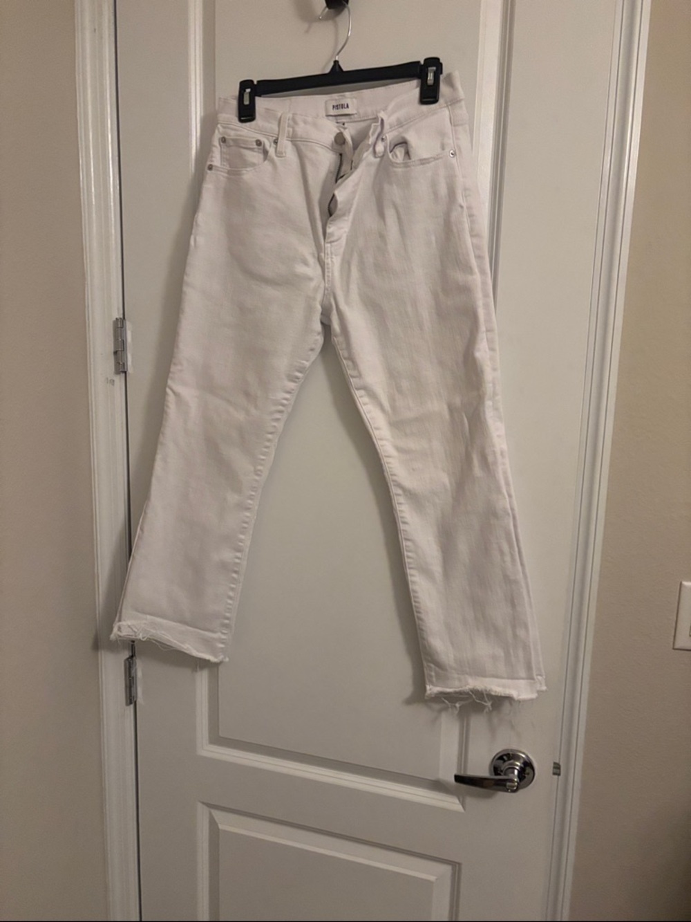 pistola Clean White Straight-Leg Jeans with Raw Hem